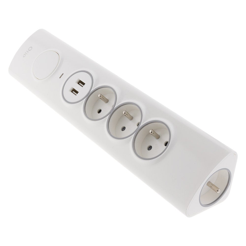 Multiprise d'angle 3P 16A + 1P 16A latérale + 2 USB parafoudre à câbler - Blanc - Otio - 3