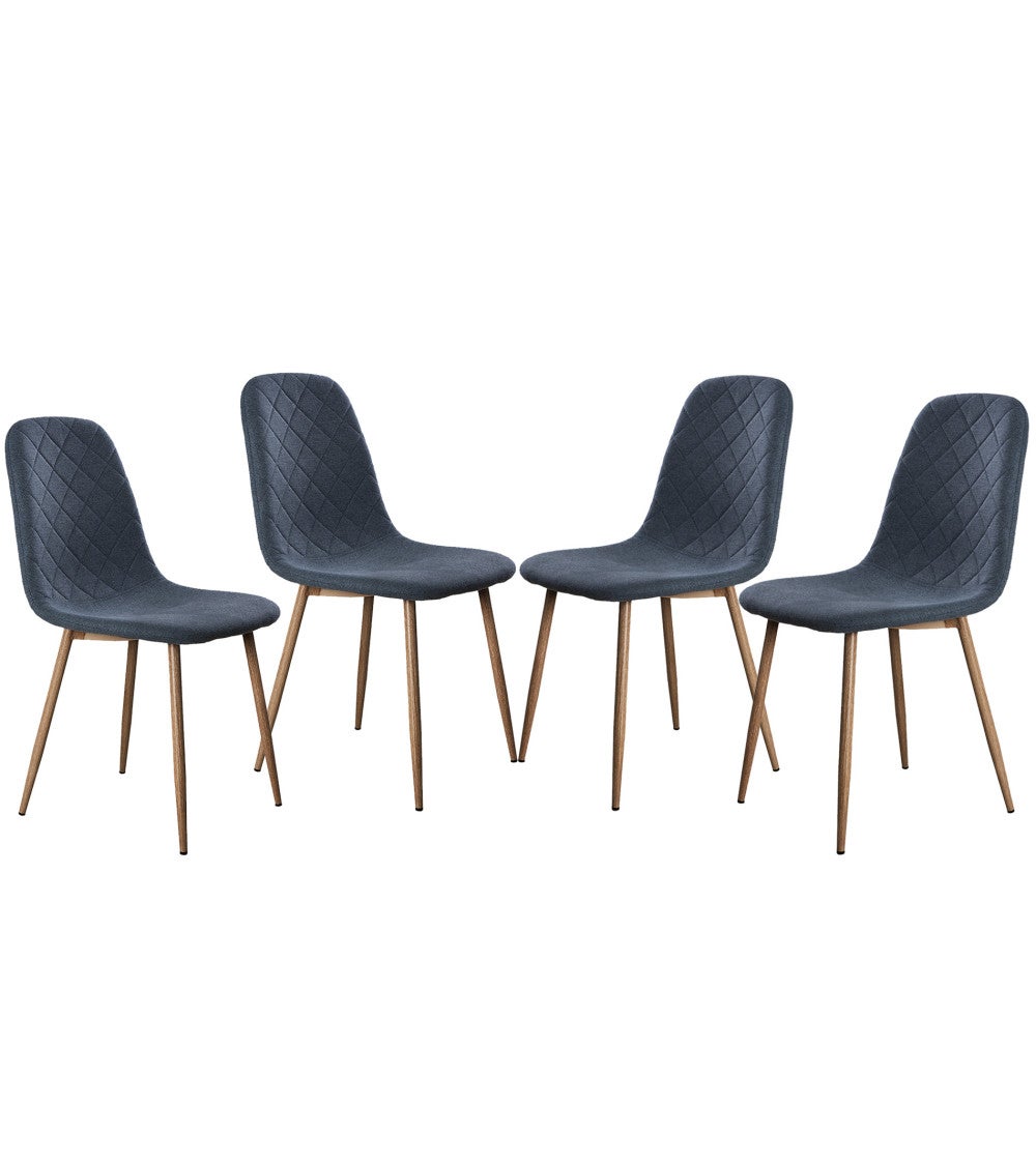 Pack de 4 sillas SUIZ sillas de comedor tapizadas en azul oscuro y patas roble - 6