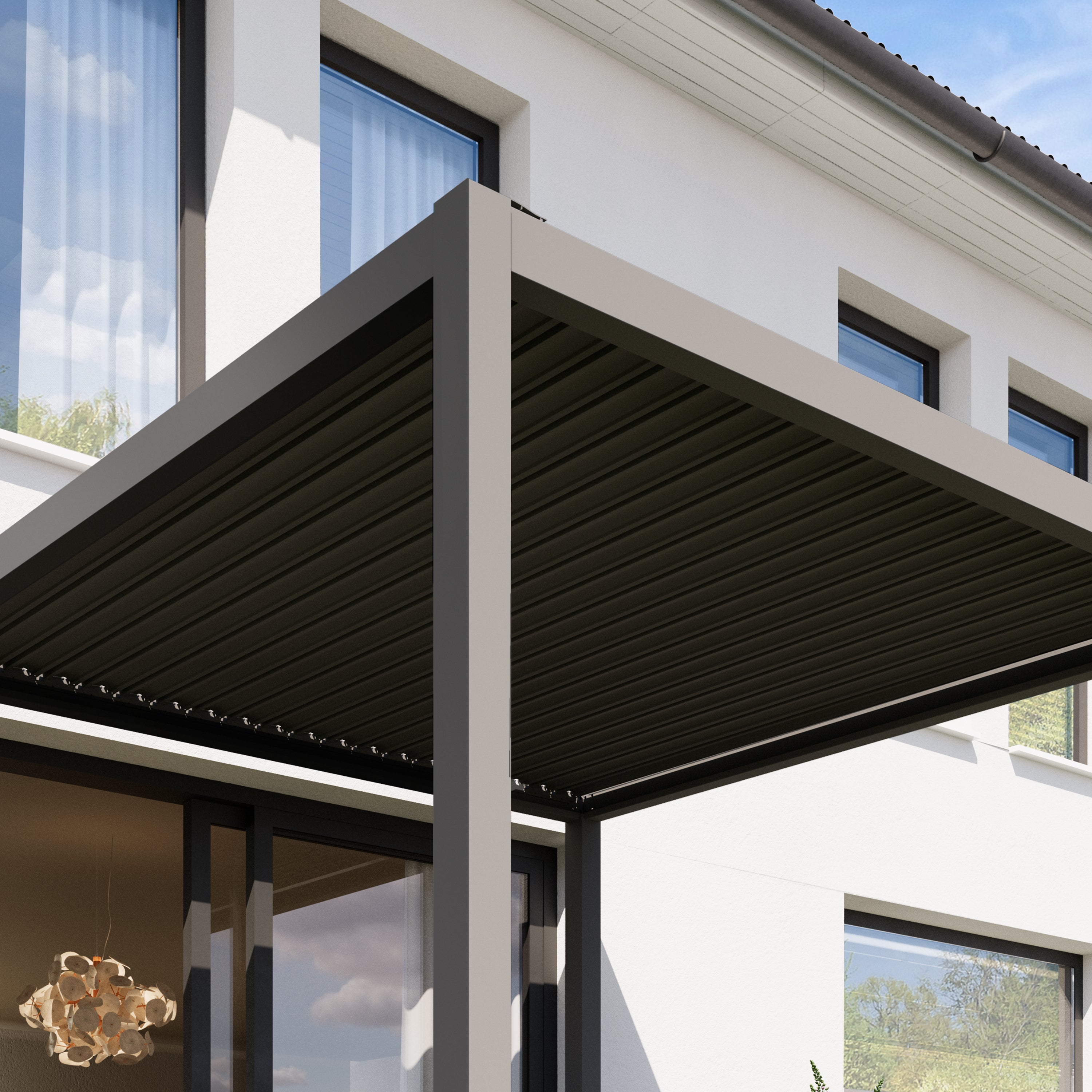 PRIMEYARD Pergola 3x3 m montanti in alluminio con tetto a doghe in acciaio gazebo da giardino grigio - 5