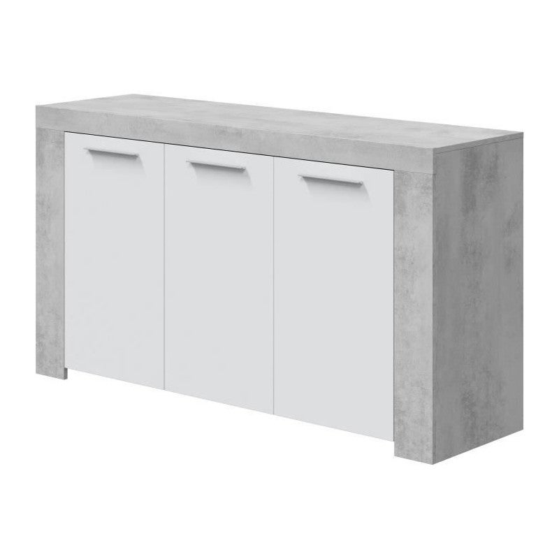 Buffet - AMBIT - Effet béton satiné / Blanc Artik - 3 portes - 4
