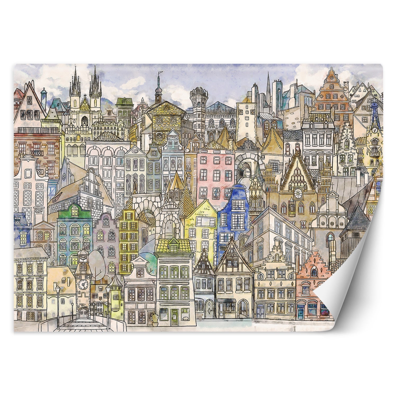 Fototapeta, Kolorowe miasto akwarela 100x70