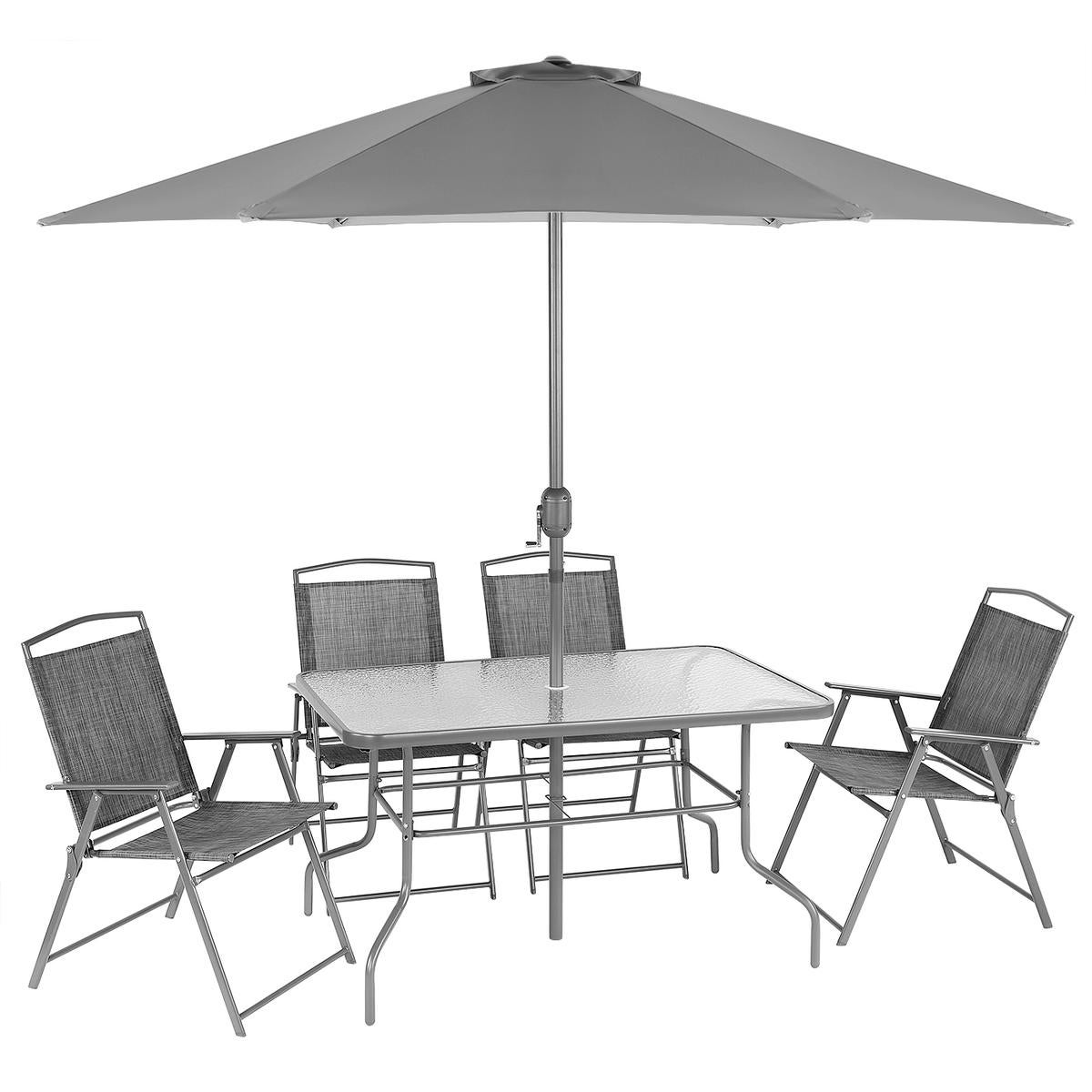 Zestaw mebli ogrodowych Saska Garden stół, 4 krzesła, parasol szary