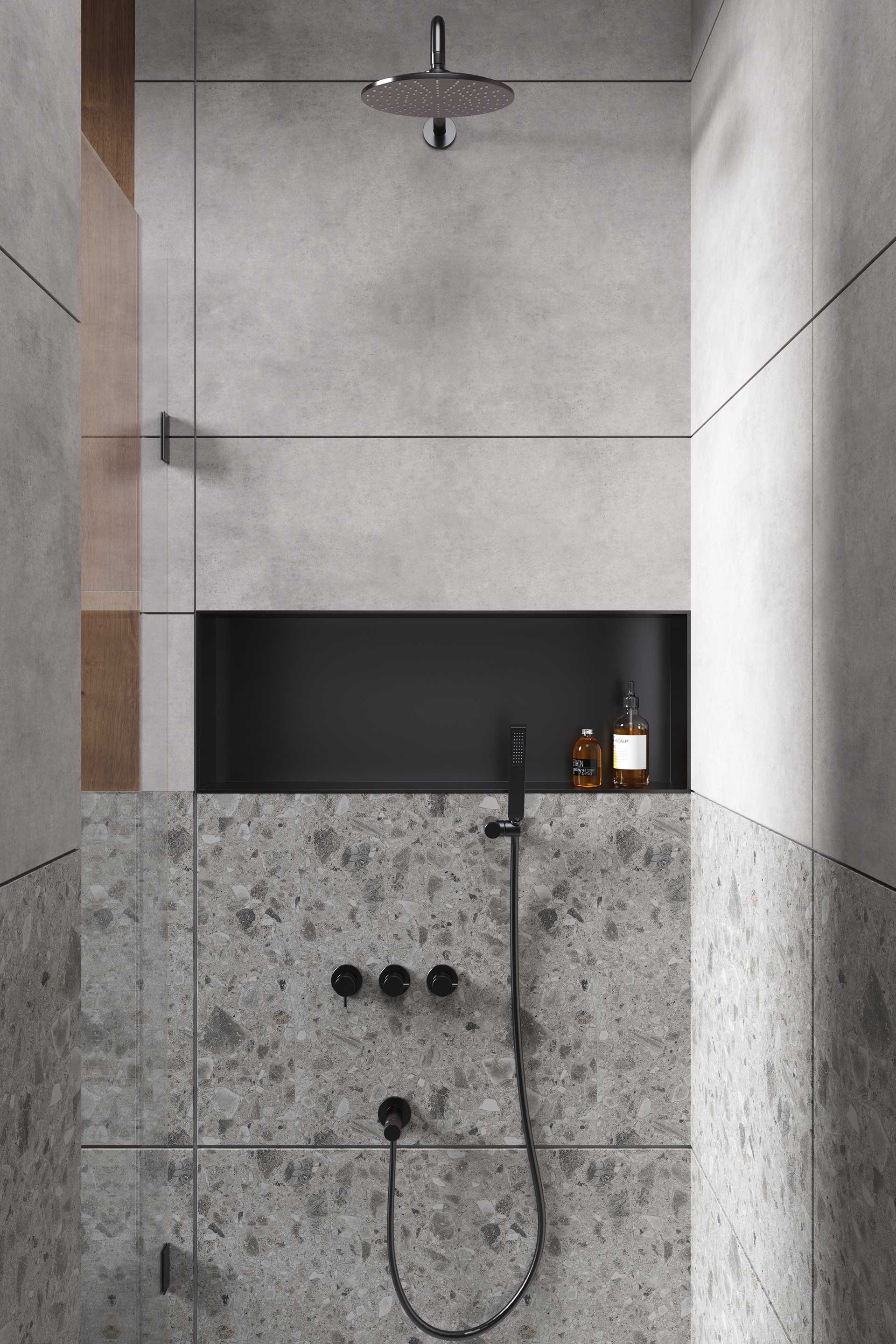 Niche de douche en acier inoxydable noir mat, niche murale
