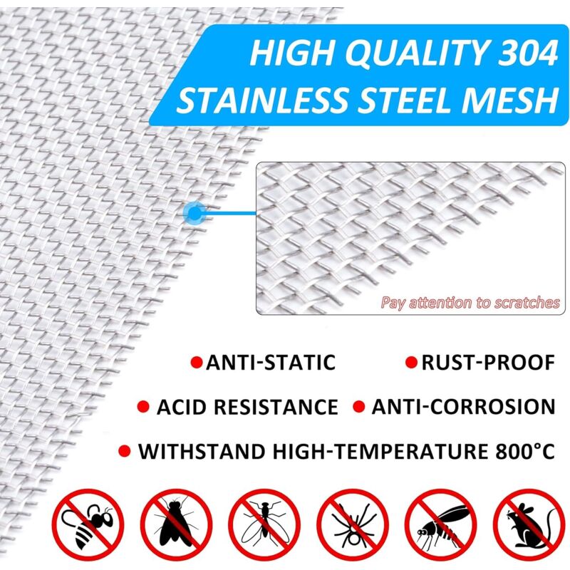 Grille métallique anti-rongeur et anti-insecte acier inoxydable, 20 mailles, 60×80 mm, pour ventilation et filtration, 4 pièces - 3