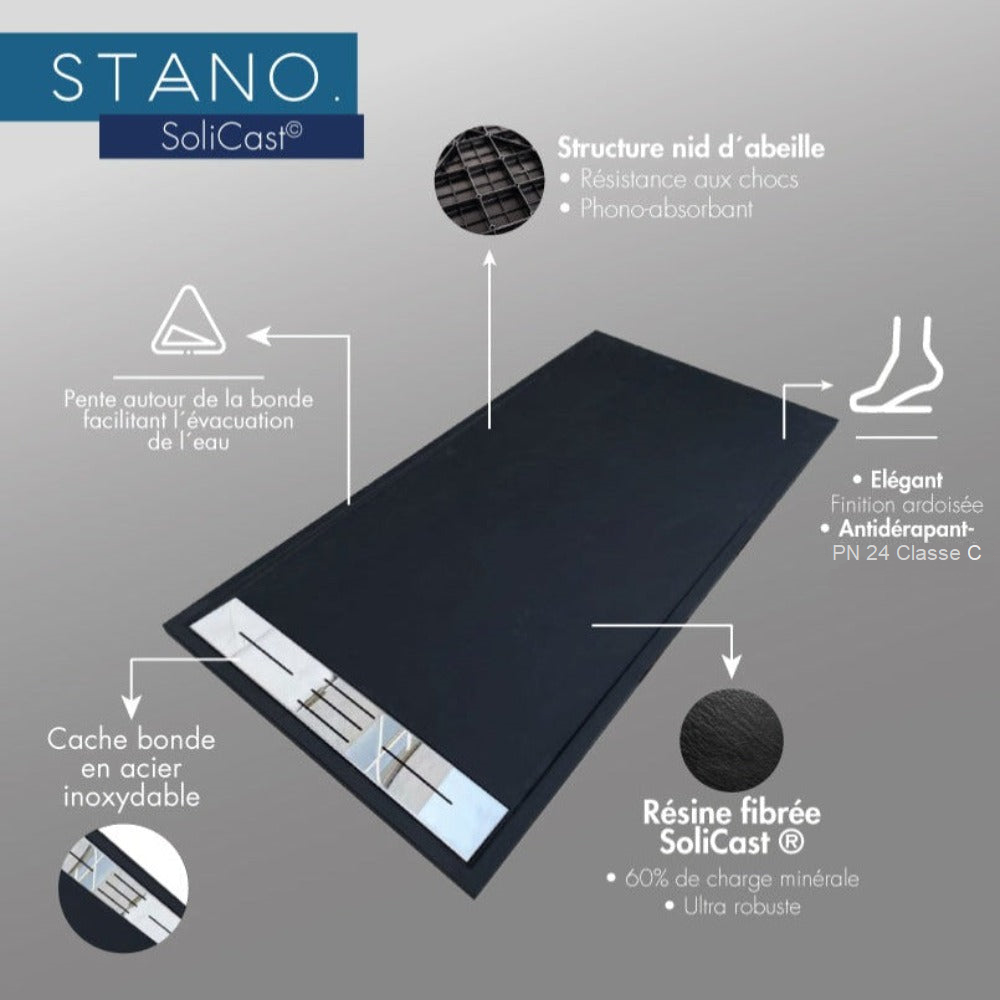 Receveur de douche 90 x 160 cm extra plat LUCIA en SoliCast® surface ardoisée noir - 4