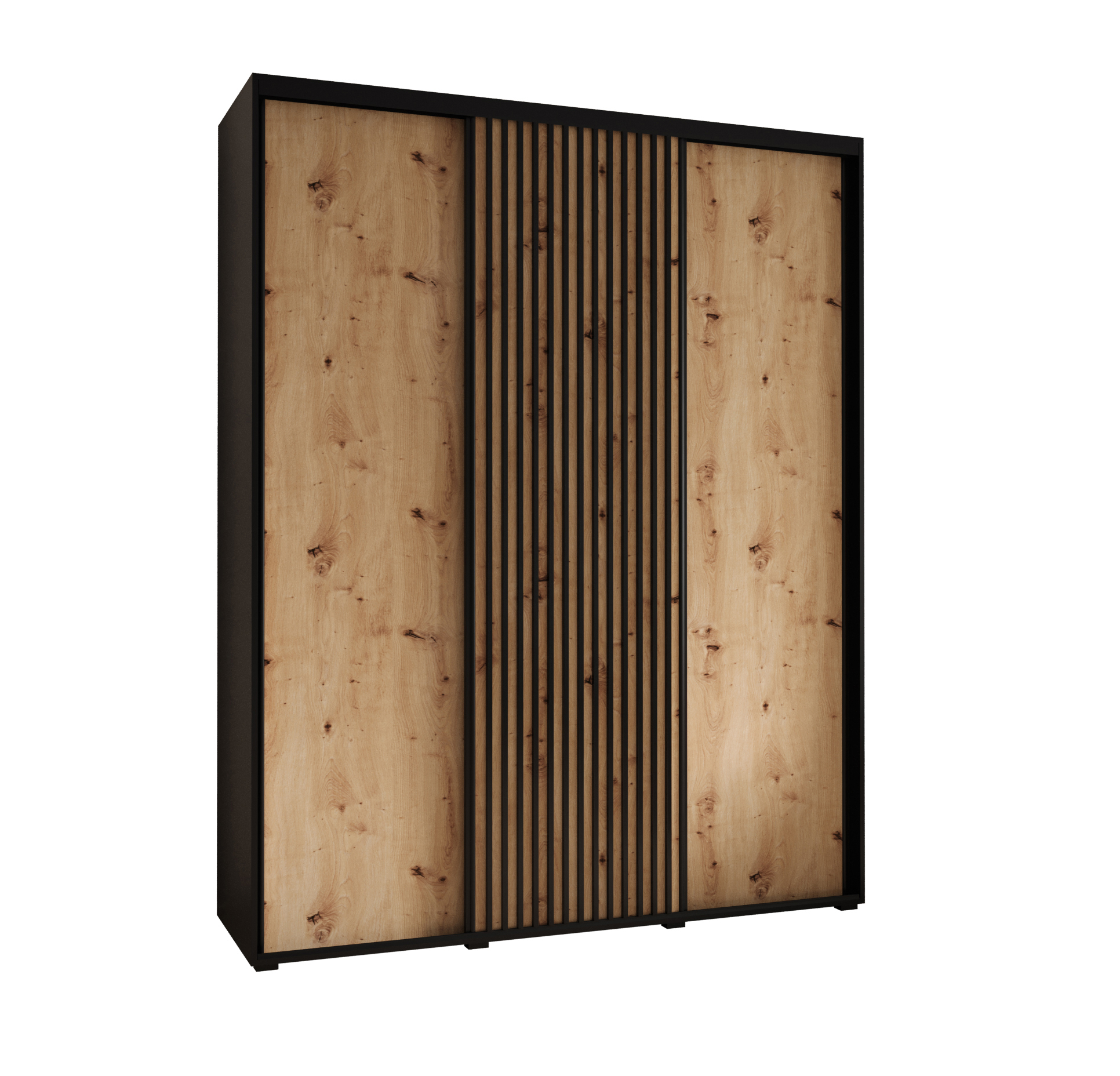 Szafa przesuwna wysoka Lanko 1 200 x 60 x 235,2 cm czarny + artisan + lamele czarny - Abiks Meble