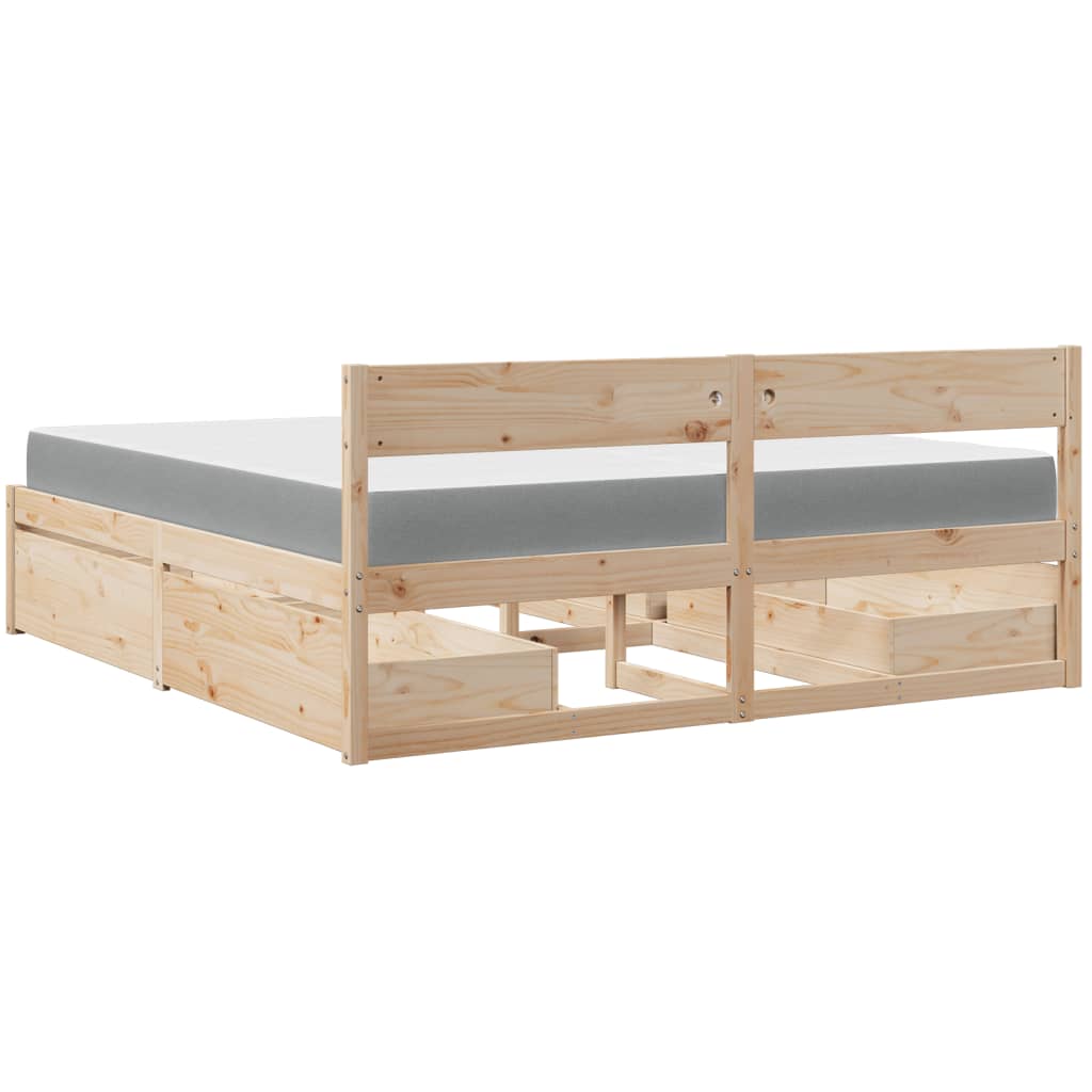 Lit avec tiroirs et matelas, en bois massif de pin, pour la chambre, 200 × 200 cm - 6
