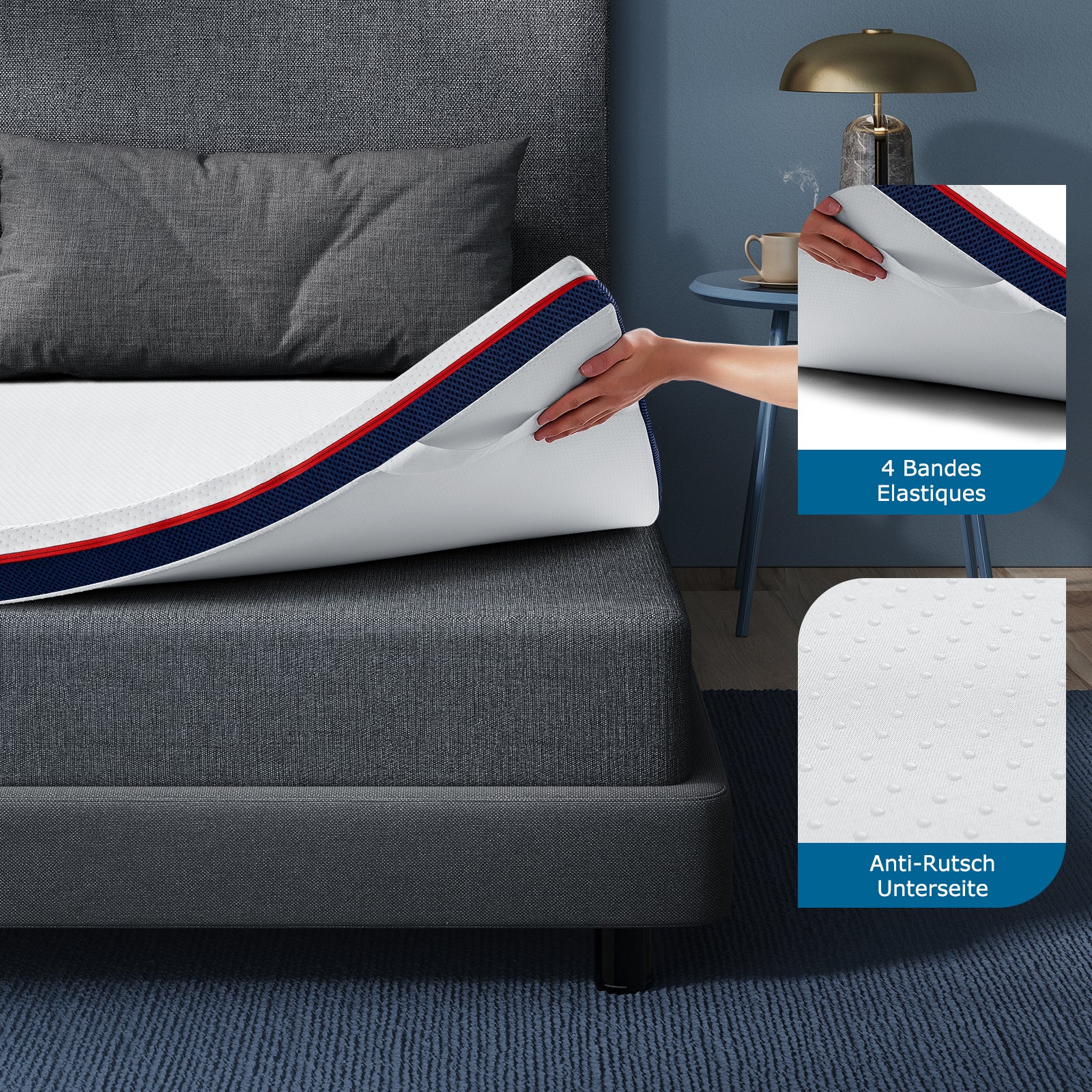 Surmatelas 140x200 cm INRE, Epaisseur 8cm, Mousse à mémoire de forme, haute densité, avec housse hypoallergénique lavable - 3