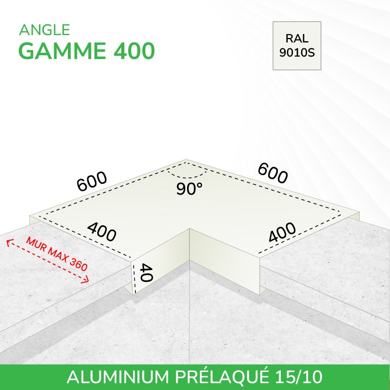 ANGLE 90° DE COUVERTINE ALUMINIUM PRÉLAQUÉ 15/10 (GAMME 400, RAL 9010 SATINE BLANC PUR) | Leroy Merlin