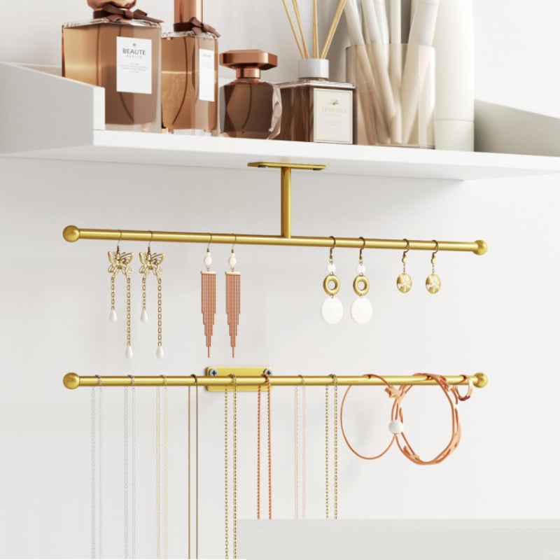 MINICLOSS Organisateur mural pour bijoux, présentoir doré pour lunettes, lot de 2 présentoirs muraux modernes pour salle de bain. - 6
