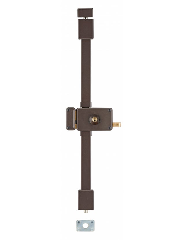 THIRARD - Serrure en applique Horga à tirage pour porte d'entrée, gauche, 3 pts, Transit2 Ø23mm, axe 70mm, marron, 4 clés - THIRARD