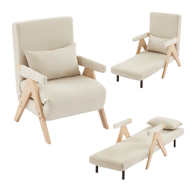 Fotel rozkładany 3 w 1 z funkcją łóżka, rozkładana sofa, podnóżek, system regulacji, lniany materiał, wygoda i praktyczność w salonie