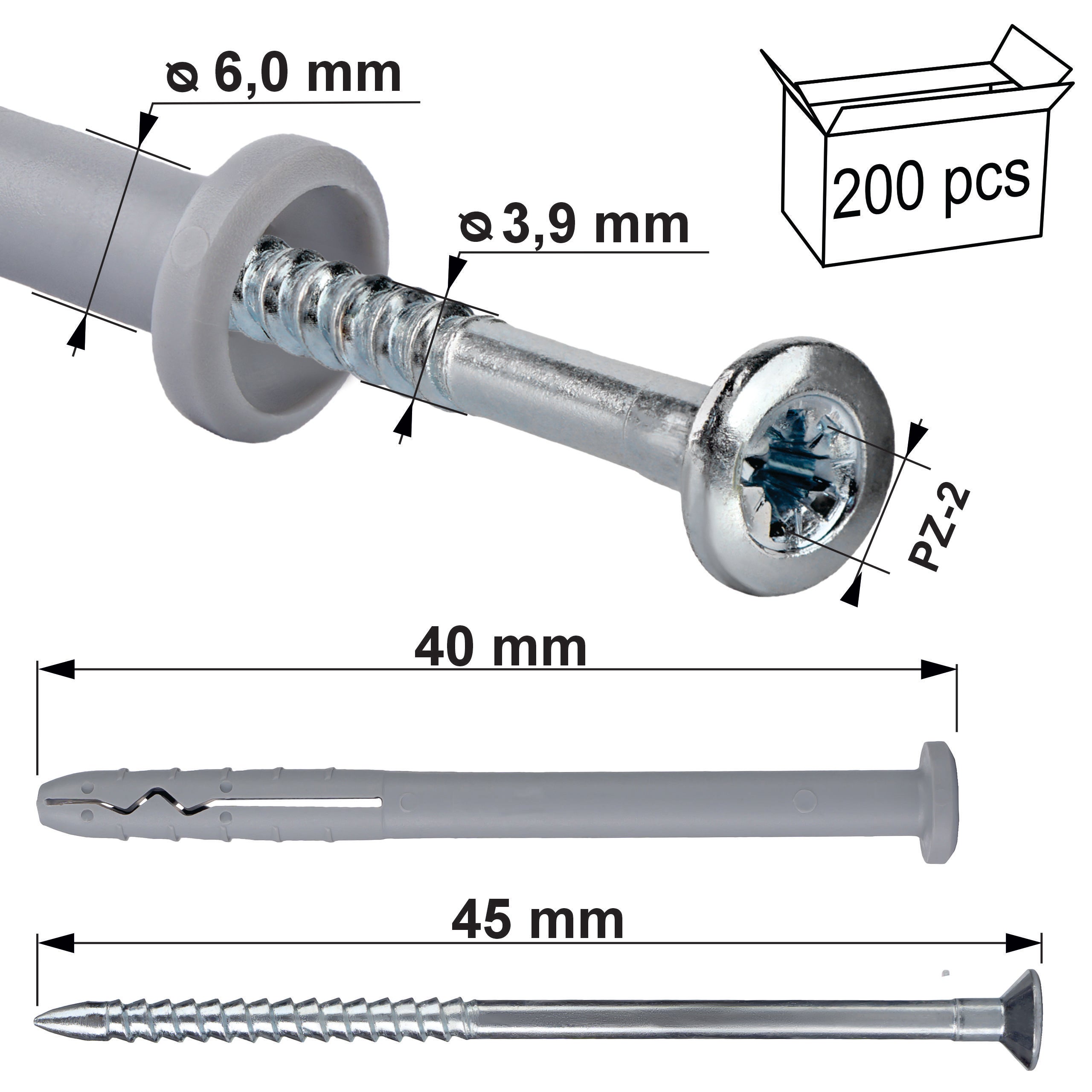 Kołki szybki montaż 6x40 mm 200szt. rozporowe Klimas SM szybkiego montażu