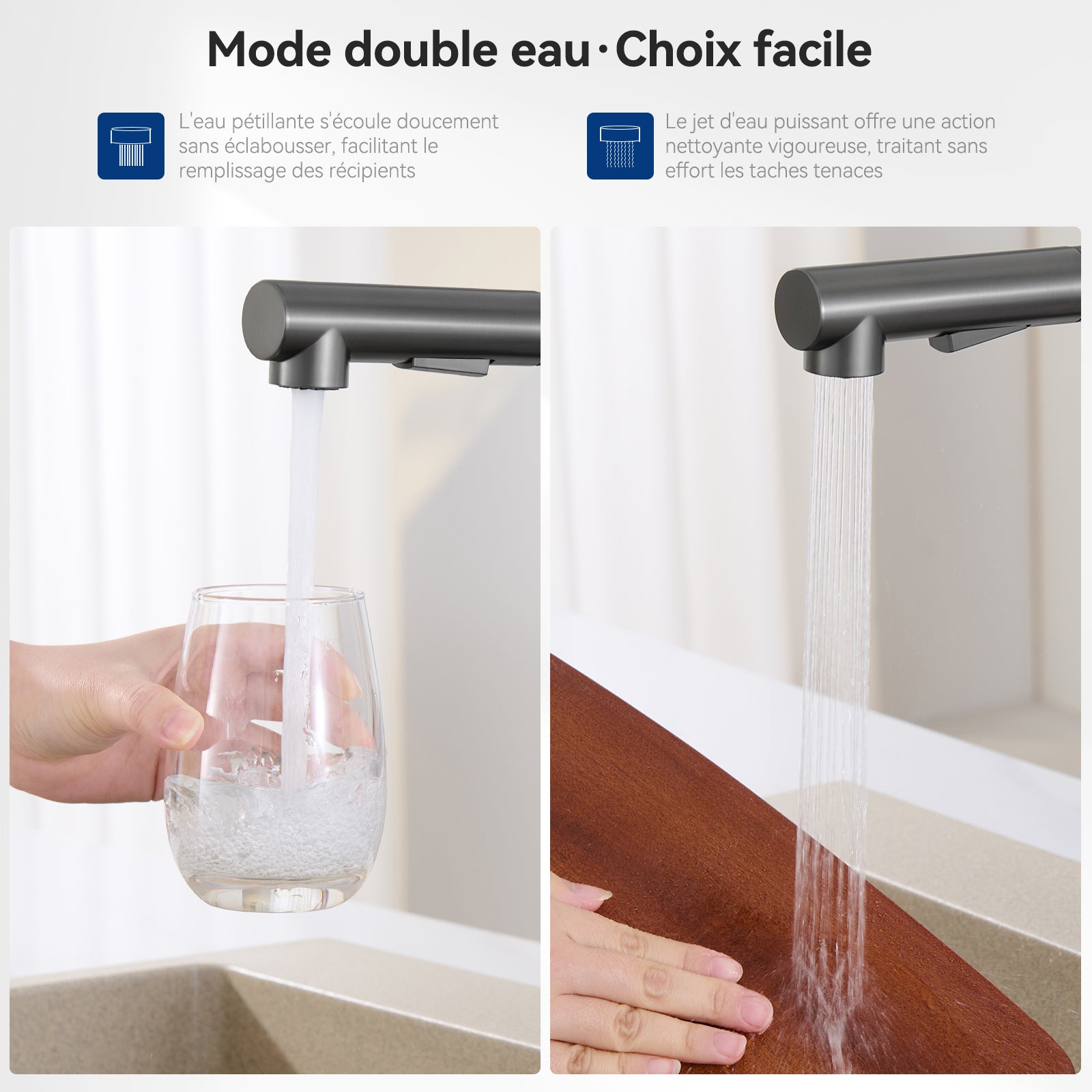 Cecipa max Gris anthracite Mitigeur Cuisine avec Douchette Extractible Robinet Cuisine avec 2 Jets aux Choix Mitigeur Evier Haute Qualité - 3