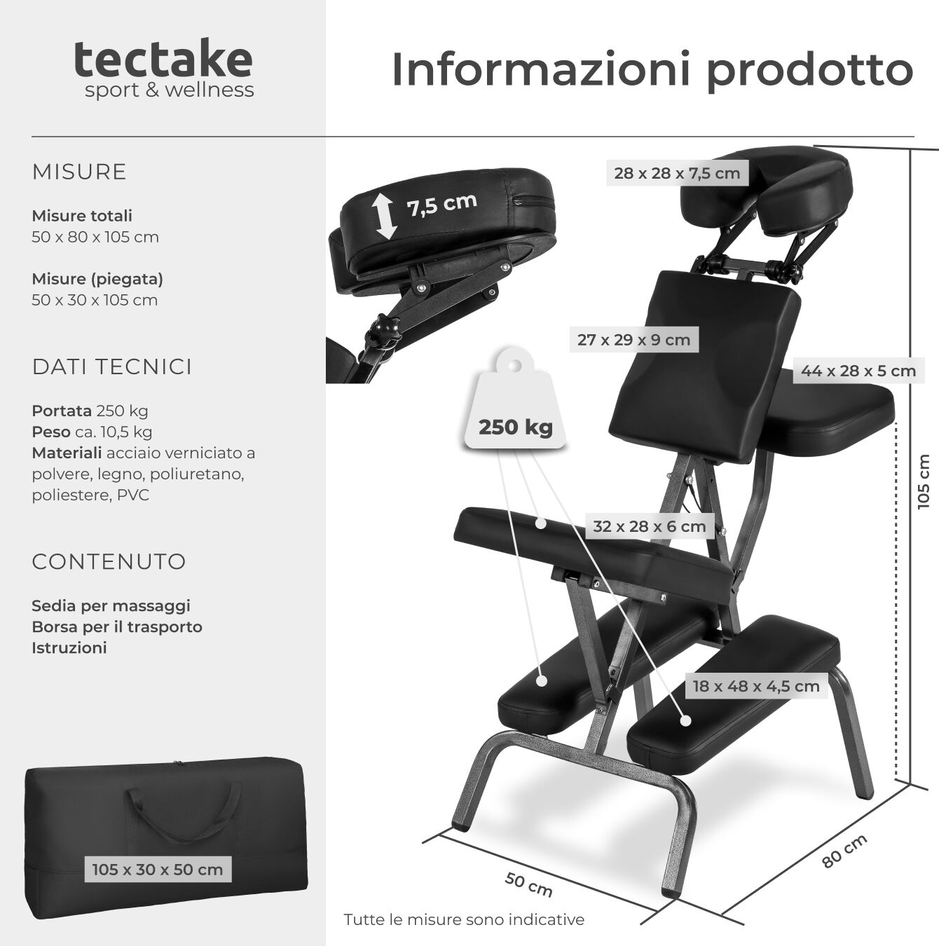 Chaise de massage en acier et cuir synthétique pliable avec sac de transport inclus TECTAKE - 6