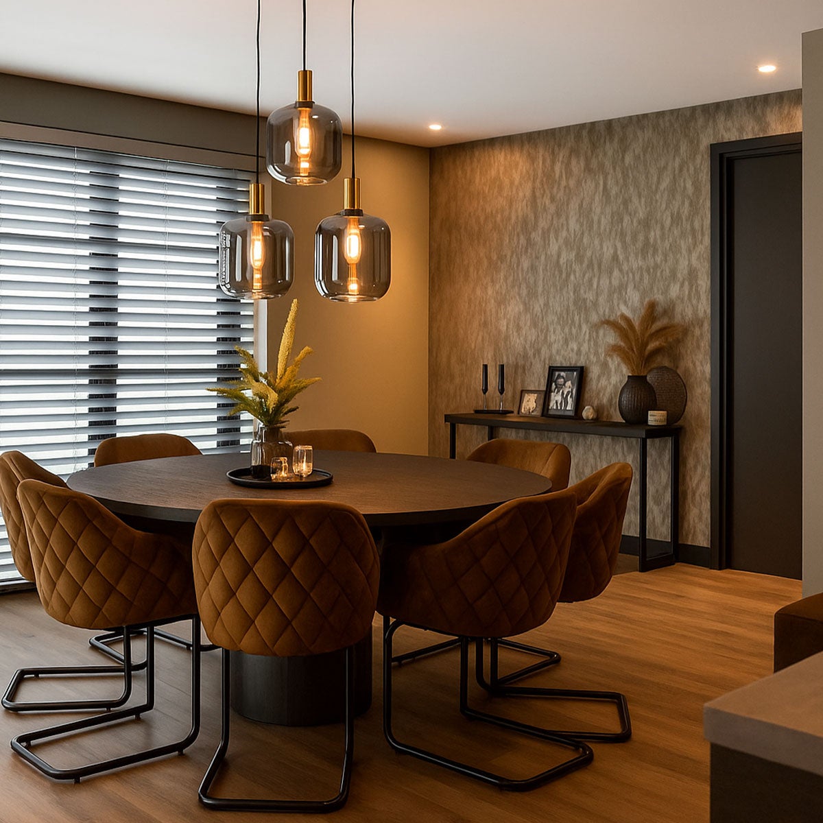 Suspension design noire avec verre doré et fumé 3 lumières - Zuzanna - 2