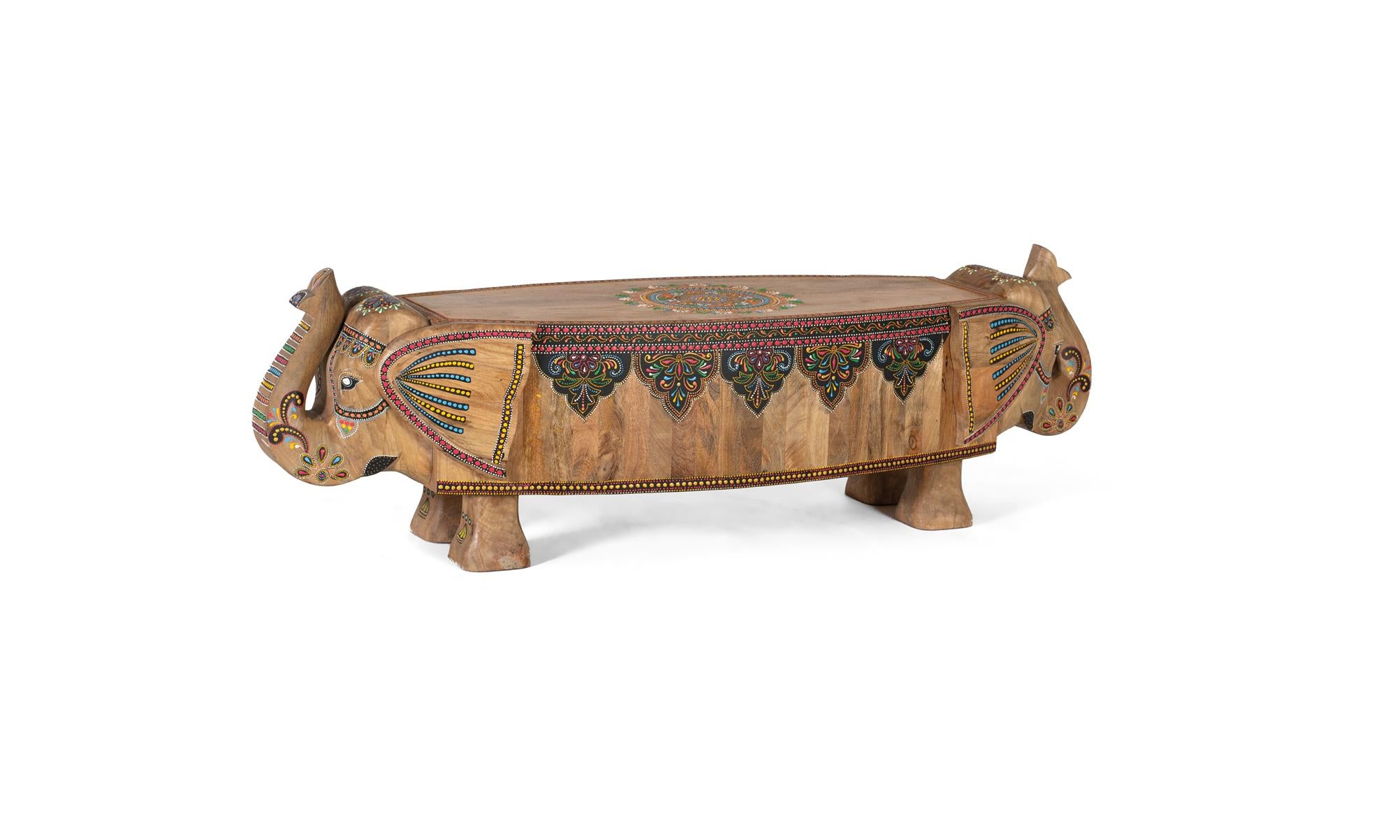 Banc en bois de manguier peint à la main multicolore