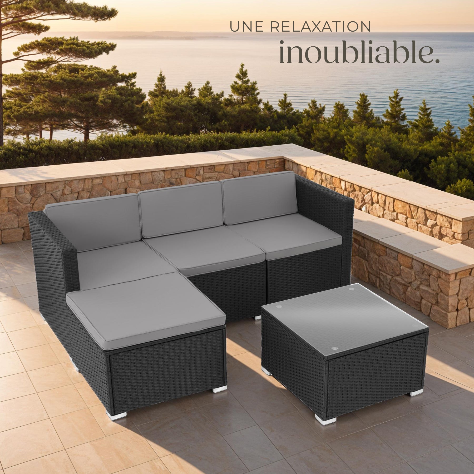 Salon bas de jardin en Acier Noir 4 personnes - 8