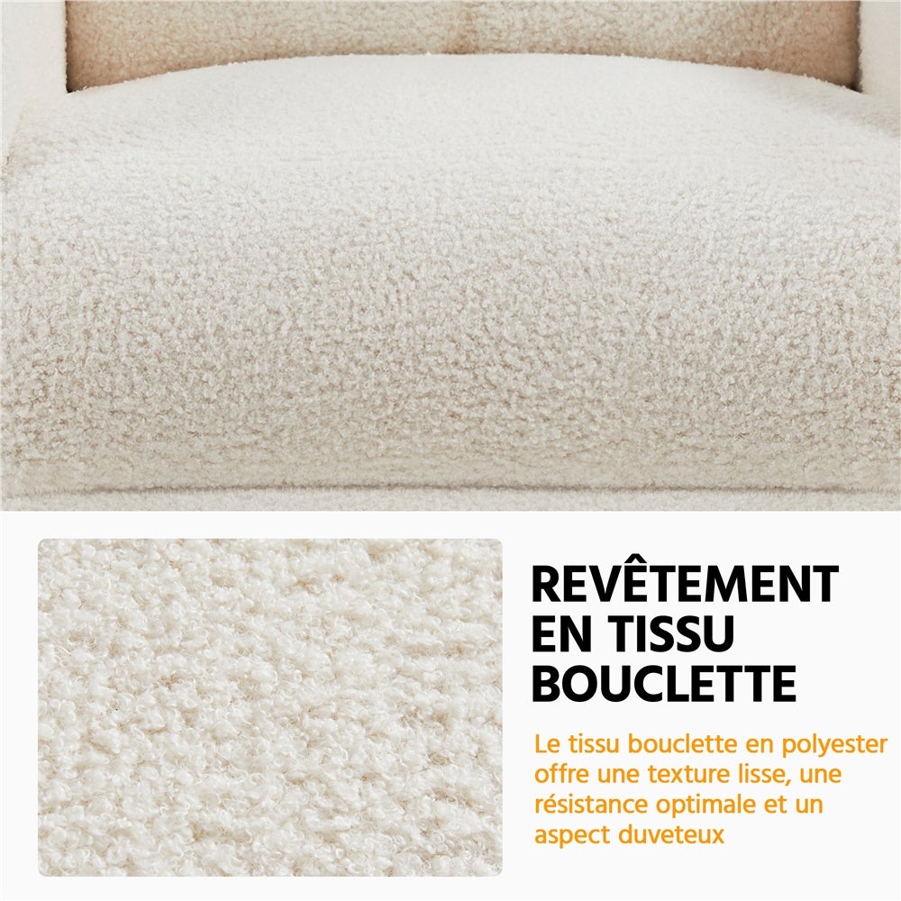 Fauteuil de Relaxation Inclinable en Tissu Bouclette Doux avec Repose Pied, Ivoire Yaheetech - 7