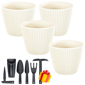 Set di 4 vasi rotondi in plastica Prosperplast Splofy da 5L, colore antracite, 21,8x18,4cm + set di 6 attrezzi da giardino in OMAGGIO | Leroy Merlin