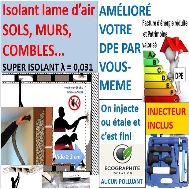 1000 litres Billes isolantes λ 0.031 par labo COFRAC valide DPE et CEE 1 m3 (20 m2 en 5 cm) Ecographite