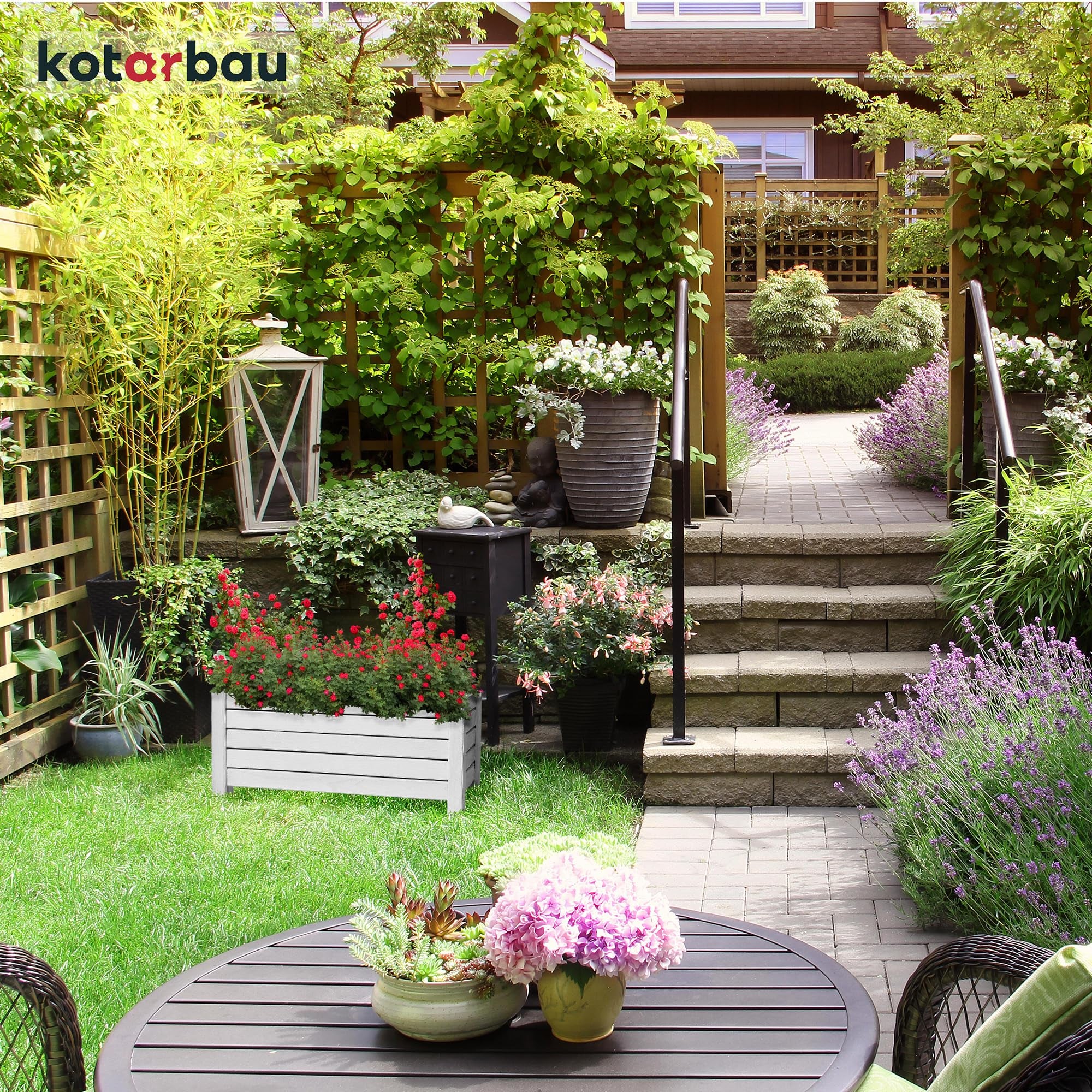 Pot de Fleurs en Bois 60 x 33 x 25 cm Jardinière en Pin Carbonisé Pot de Plantes Jardinière - Idéal pour Jardin Terrasse Balcon - Blanc - KOTARBAU - 7