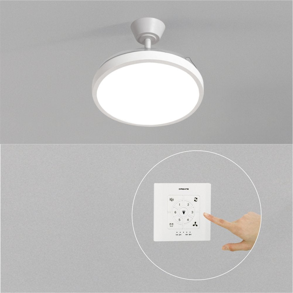 CREATE - WIND CLEAR STUDIO - Wentylator sufitowy 40W cichy z chowanymi łopatkami i oświetleniem LED, różne rozmiary -
