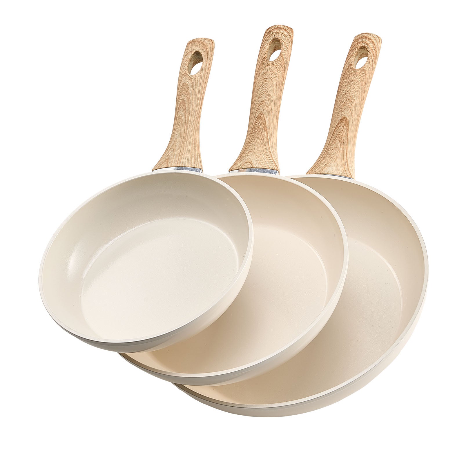 3-częściowy zestaw patelni 20/24/28 cm, powłoka nieprzywierająca, beż VEVOR