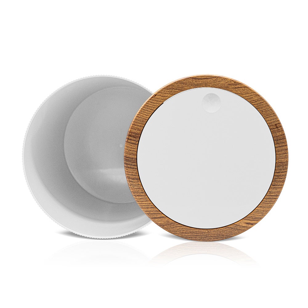 Poubelle 5lt Blanc couvercle basculant détails effet bois Blob - 6