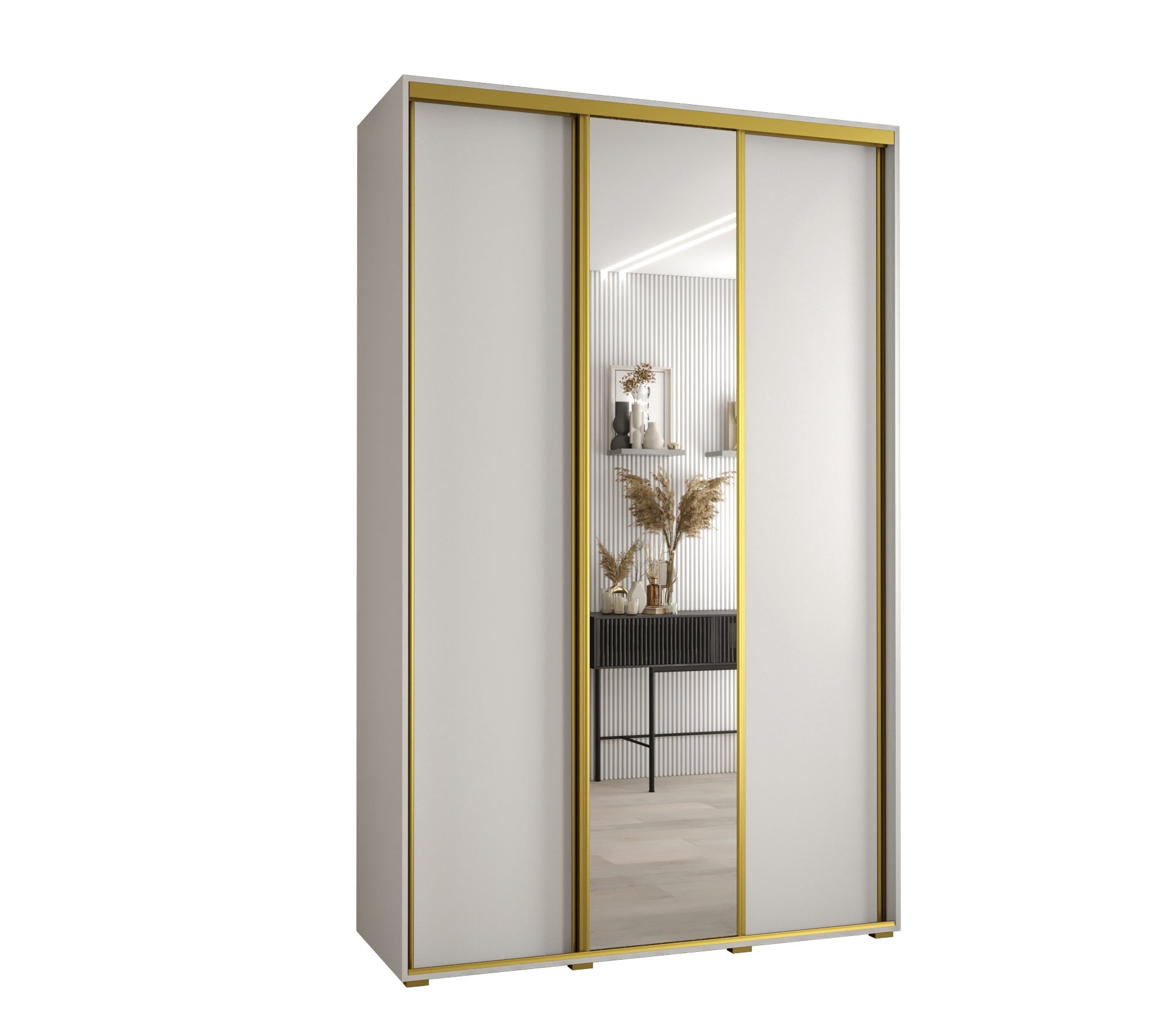 Szafa przesuwna z lustrem wysoka Davos 3 150 x 60 x 235,2 cm biały + biały + u. złoty - Abiks Meble