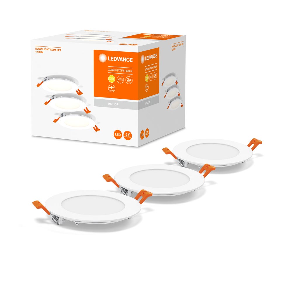 LEDVANCE Spot encastré mince avec driver intégré, 3 X 120MM 3000K, Paquet de 1 - 3