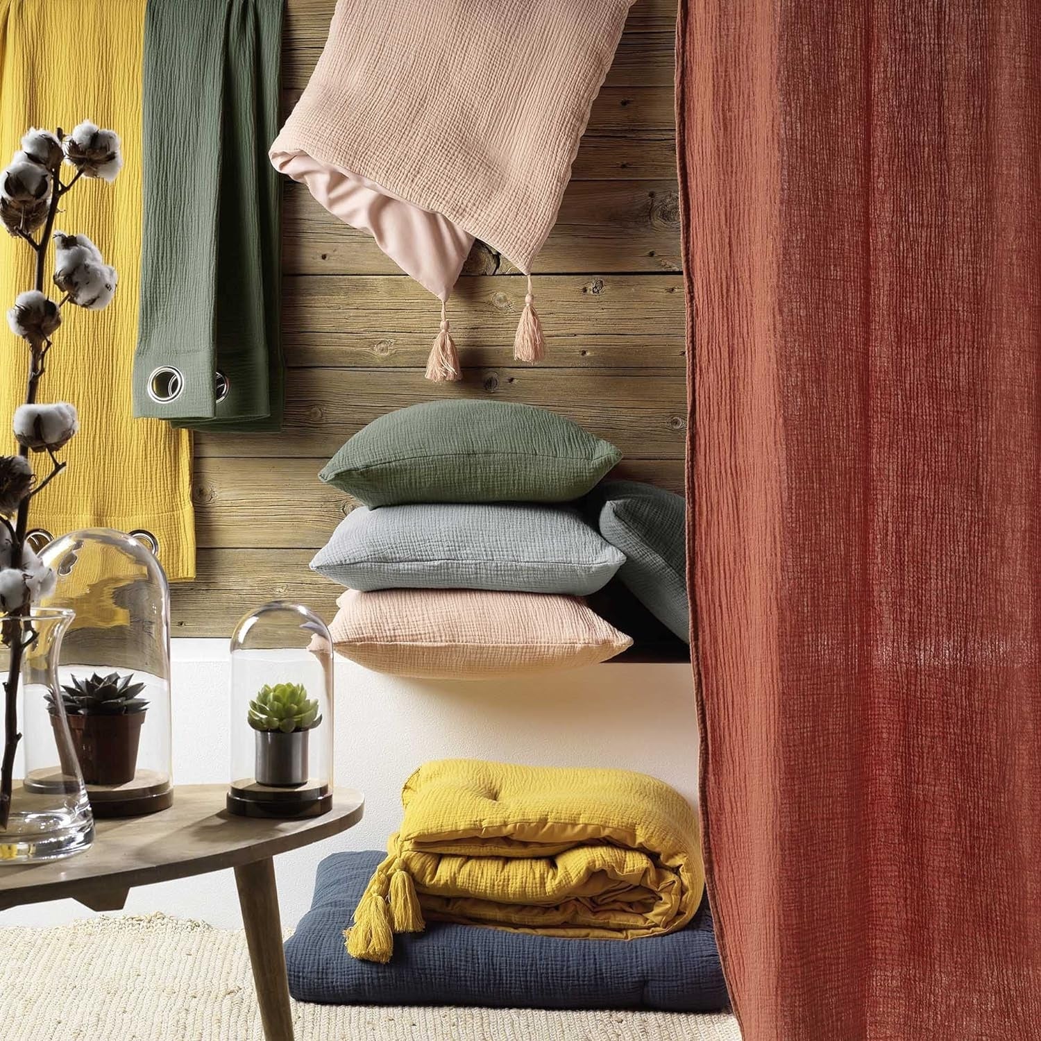 Parure de lit 240 x 220 cm en gaze de coton + 2 taies - Angelia Sable - 4