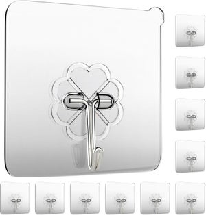 Set Di 8 Ganci Adesivi Trasparenti | Portata Fino A 5 Kg | Antiscivolo E Rimovibili | Per Piastrelle E Vetro