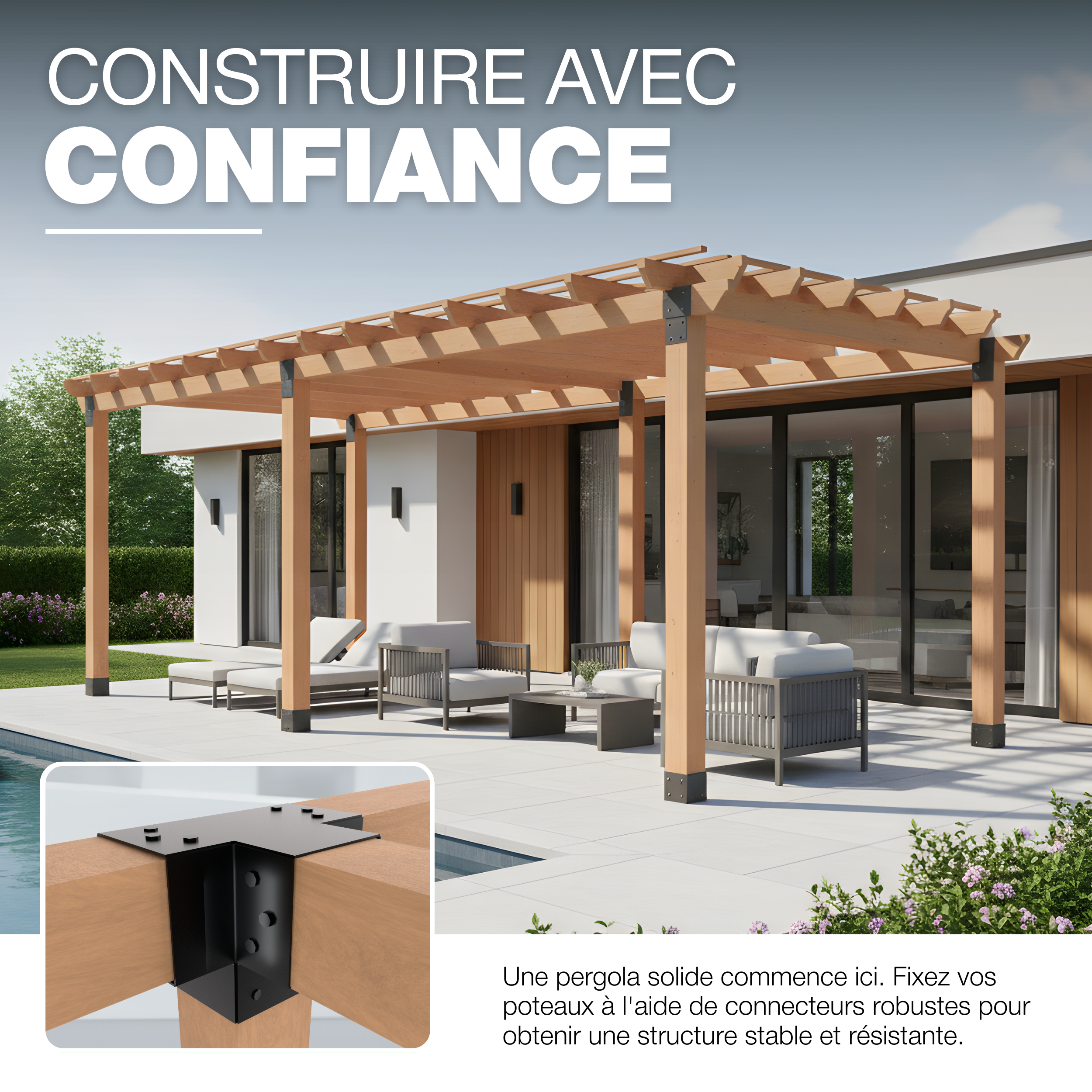 Connecteur de Poteau X 81 x 81 mm Lot de 4 GEZU IMPEX Noir Pergola Connecteur D’Angle 4 Voies Pavilon Support Bricolage Menuiserie - 5
