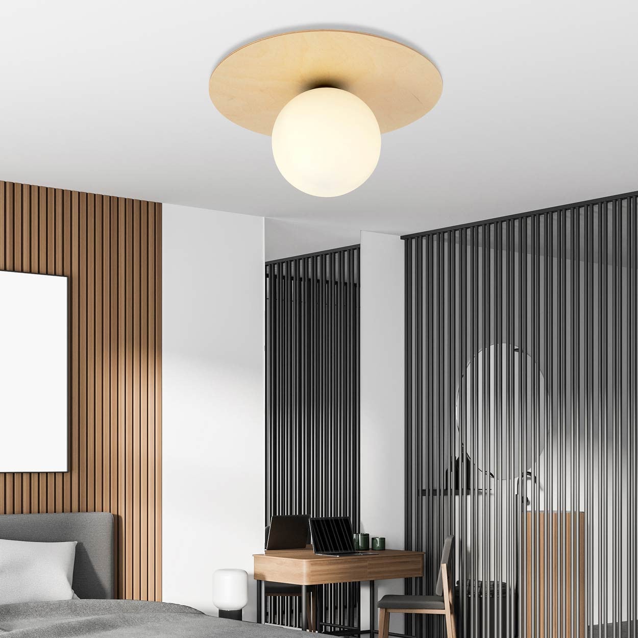 Lampa sufitowa Kenzo jasne drewno-biała 1xE14x10W wym: 20 x 40 cm metal Emibig - 5