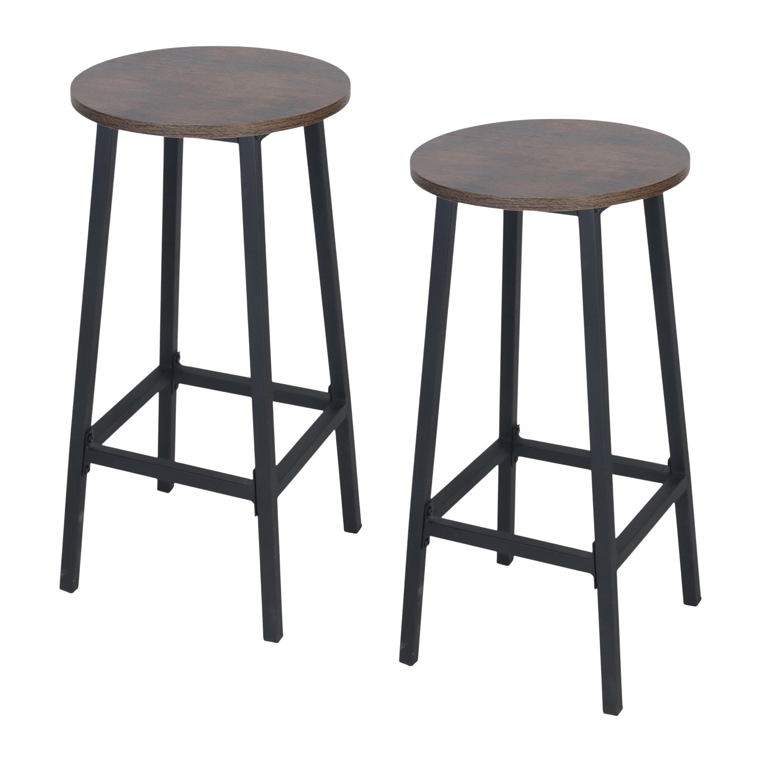 HOMASIS Set Di 2 Sgabelli Da Bar Con Schienale E Poggiapiedi - Grigio E Nero - 44,5x53x96 Cm