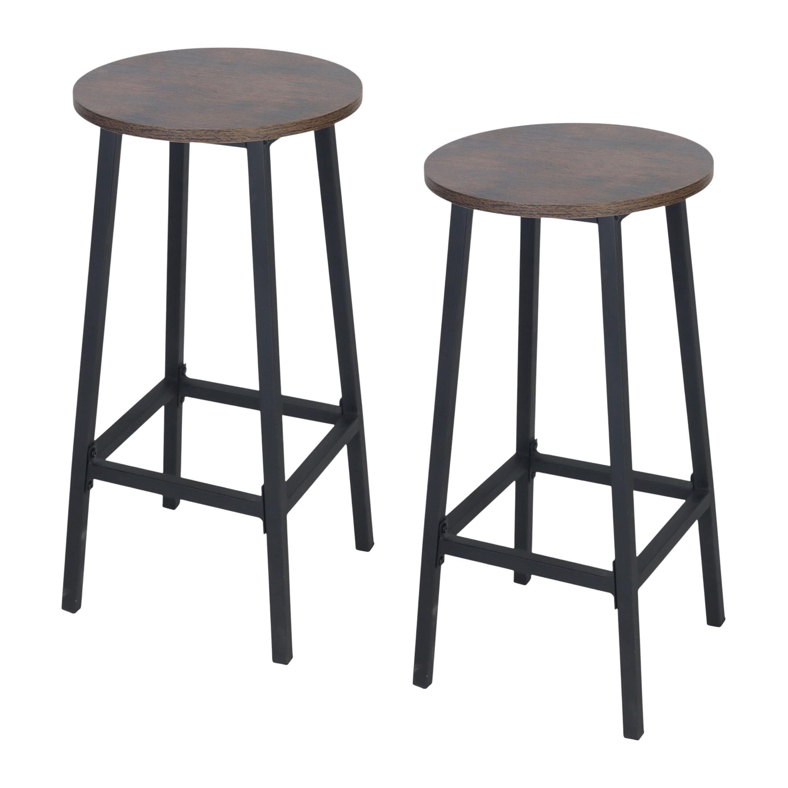 HOMASIS Set Di 2 Sgabelli Da Bar Con Schienale E Poggiapiedi - Grigio E Nero - 44,5x53x96 Cm