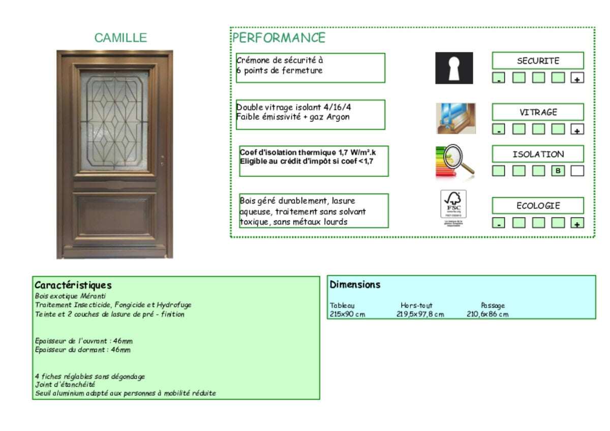 Porte D'entrée Bois Vitrée Camille Gris Quartz, H215 X L90 Cm Côte Tableau P.droit Gd Menuiseries - 5