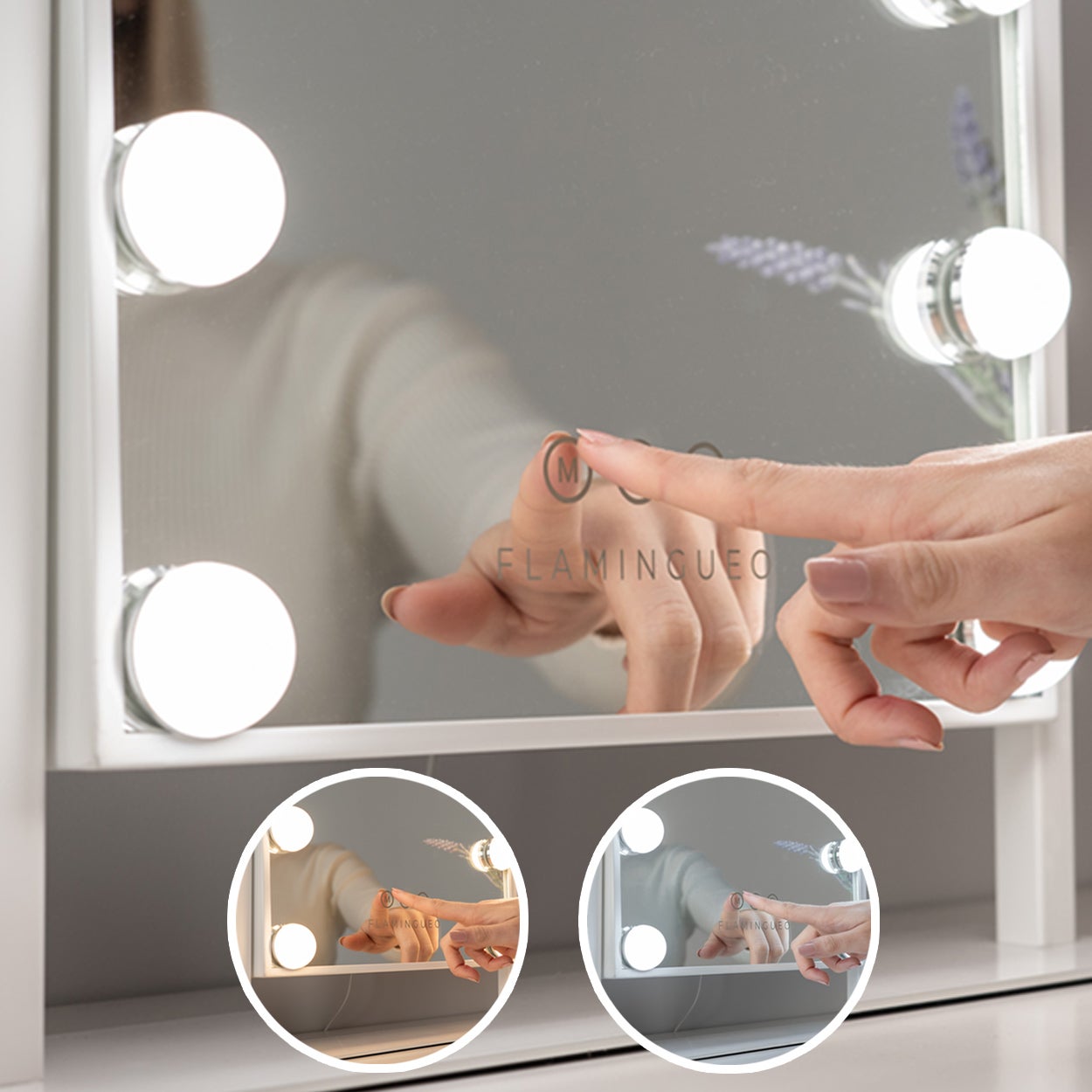 Flamingueo Miroir Maquillage Lumineux Miroir 12 LED Miroir Maquillag 3 Modes Contrôle Tactile - 4