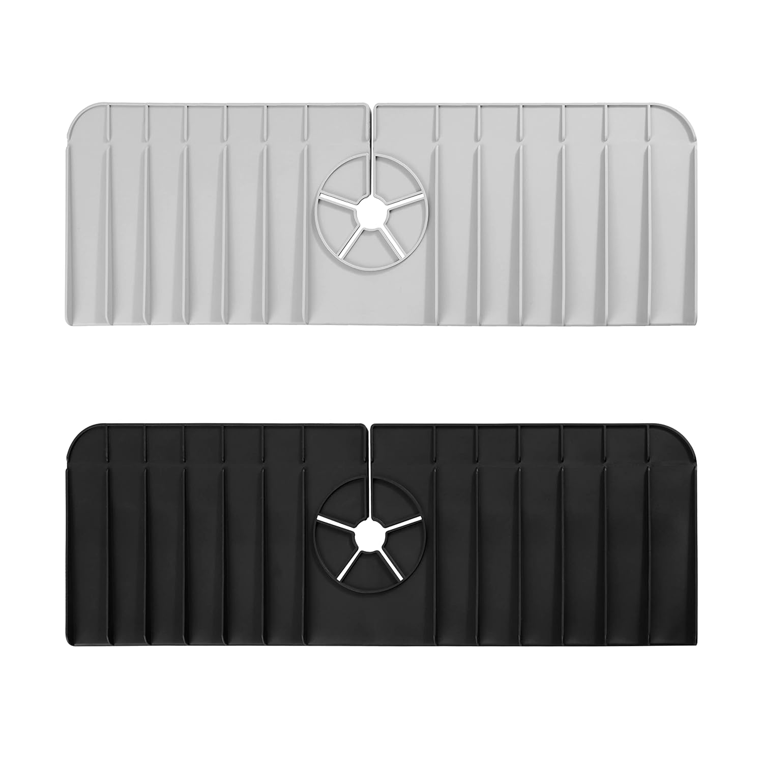 2-częściowa silikonowa mata pod kran, osłona przed rozpryskiwaniem wody, podkładka do osuszania wody na blat kuchenny (czarno-szara)