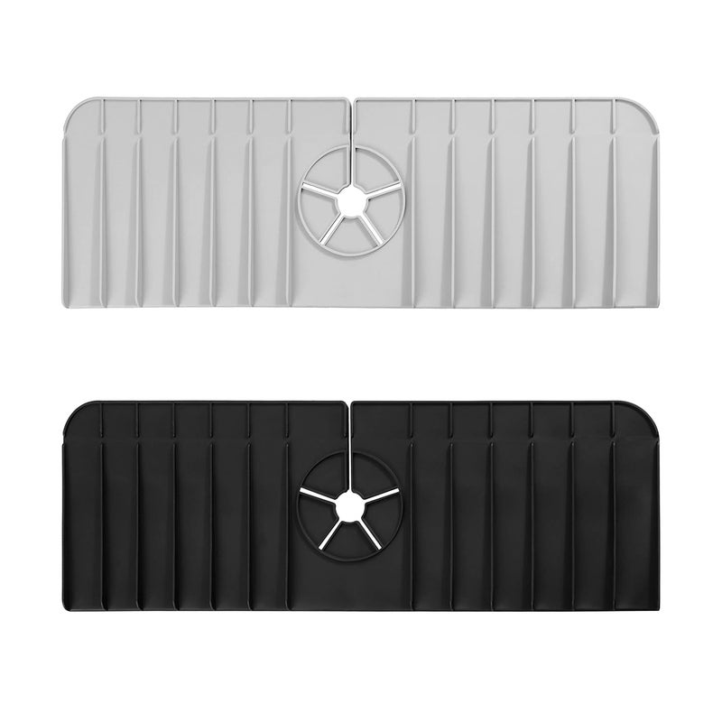 2-częściowa silikonowa mata pod kran, osłona przed rozpryskiwaniem wody, podkładka do osuszania wody na blat kuchenny (czarno-szara)