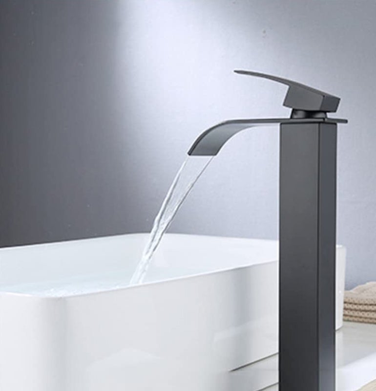 Bateria umywalkowa, bateria łazienkowa z wysokim kaskadowym kurkiem, bateria wody ciepłej i zimnej, stal nierdzewna, montaż mostkowy, G9/16