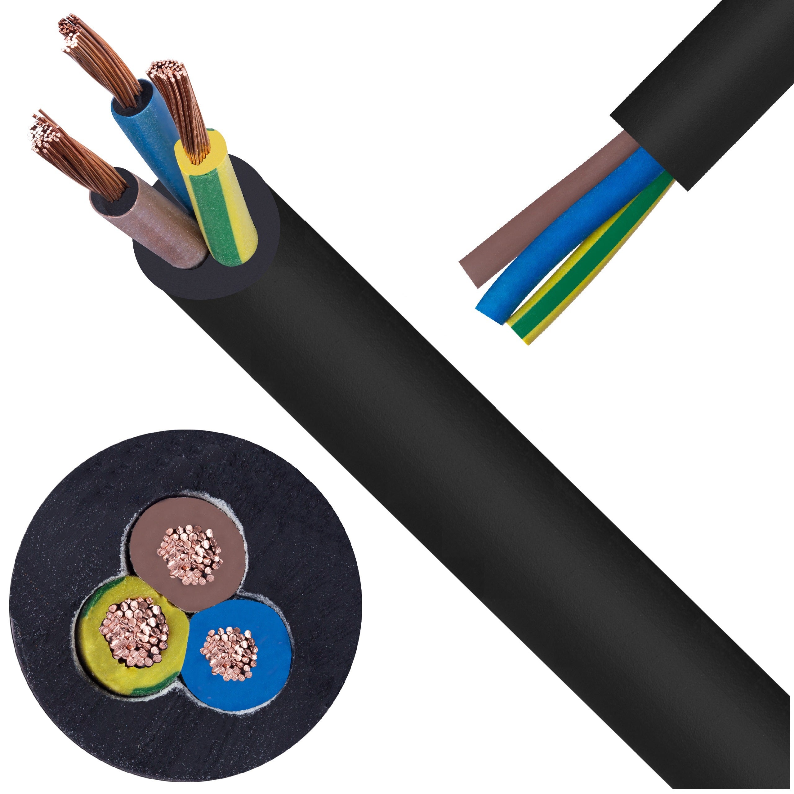 Kabel przemysłowy gumowy OnPD / H07RN-F 3x2,5mm2 czarny 450/750V zewnętrzny olejoodporny linka Prysmian 100m