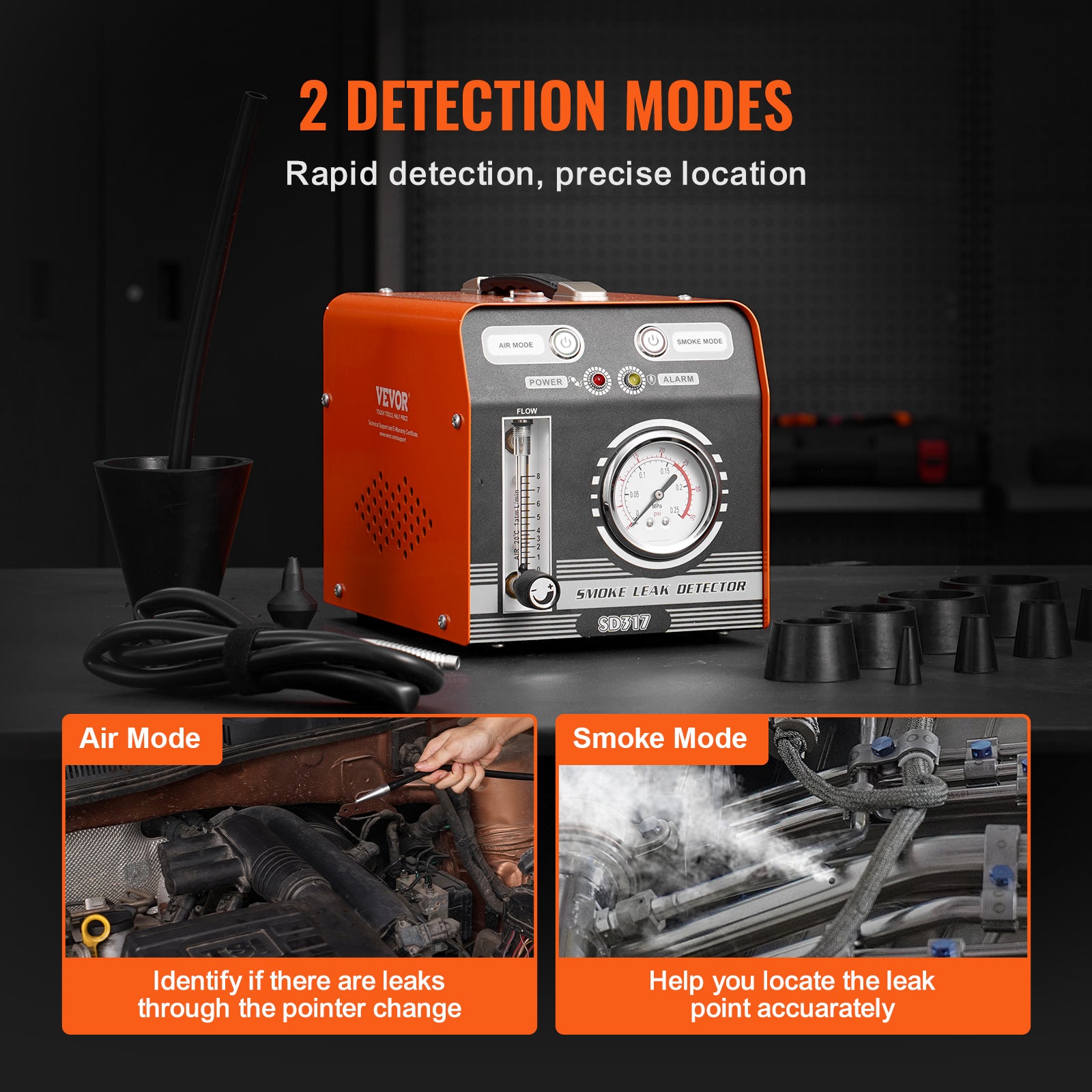 détecteur fuite carburant 8L/min,VEVOR Machine à fumée EVAP pour voiture,2 Modes,pompe à Air intégrée,manomètre et débitmètre,détecteur fuite - 4