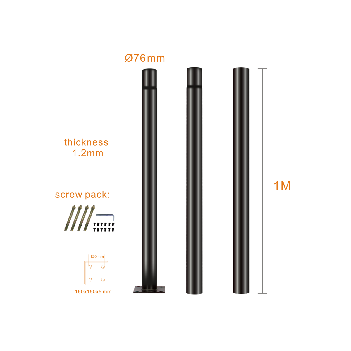Poteau Pour Lampadaire Solaire CHICIRIS 50cm - Noir - Fer - Extérieur
