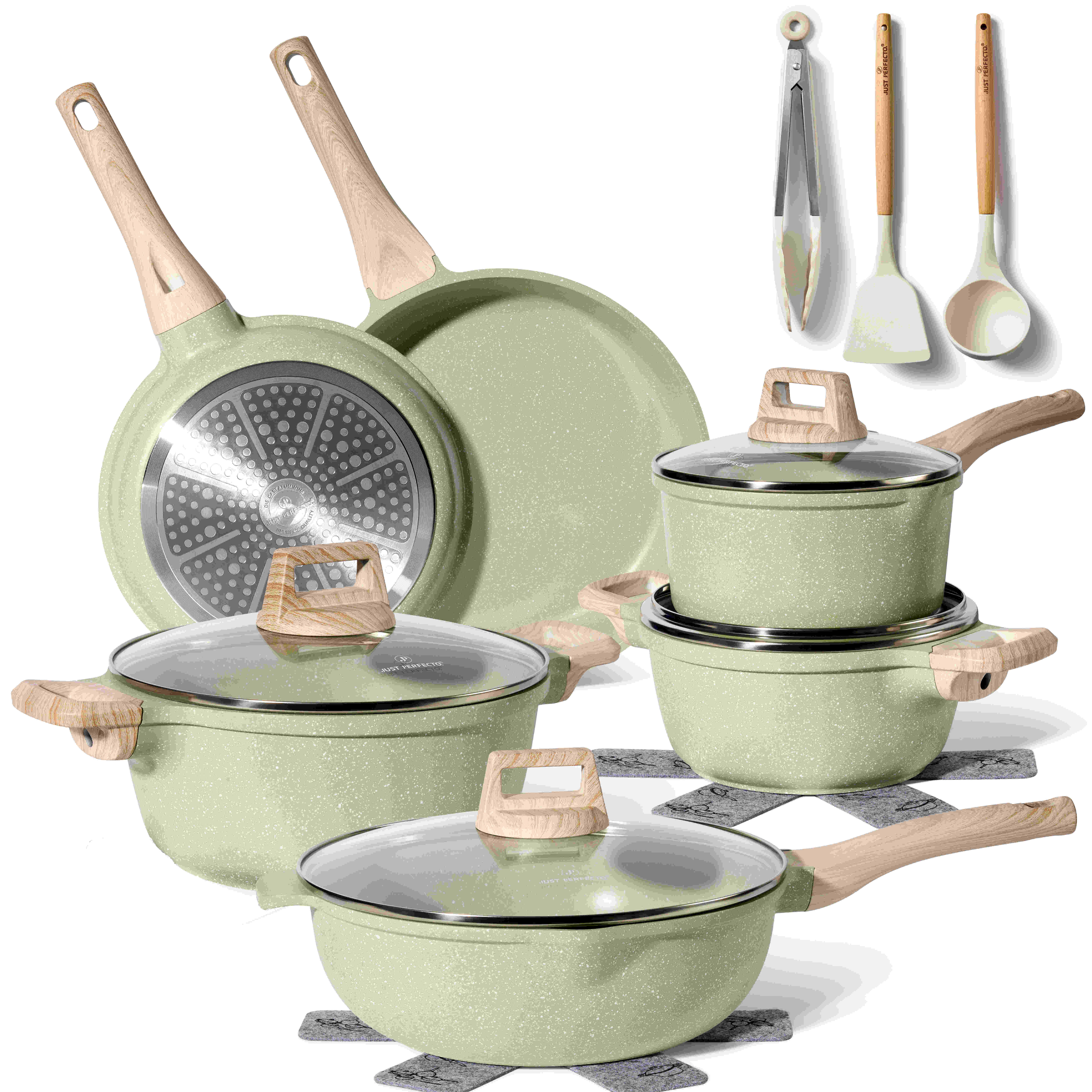 Just Perfecto Set 2 Padelle Antiaderenti 20 E 24 Cm - Per Induzione, Senza PFAS/PFOA, Manici Freddi, Ceramica