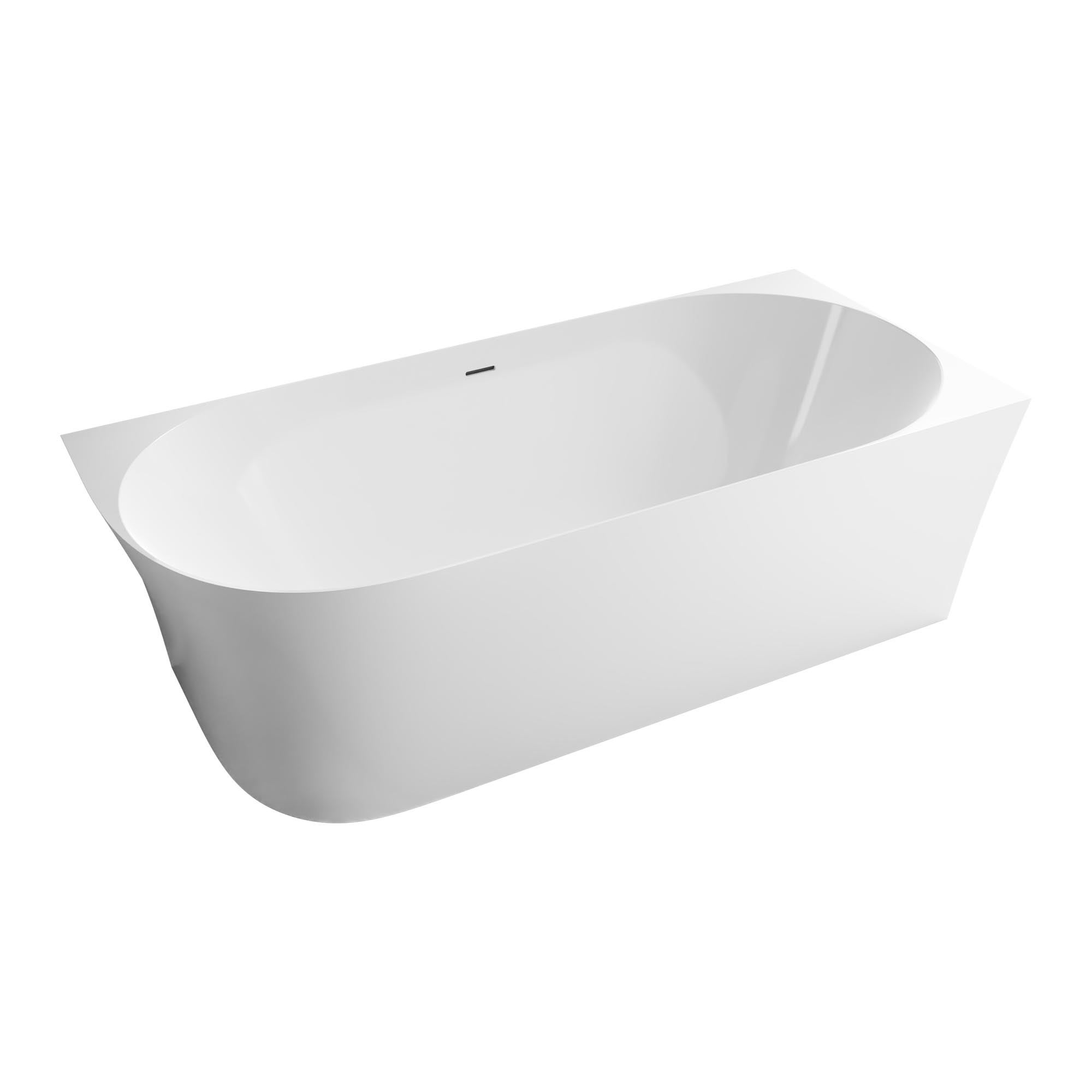 BERNSTEIN - Baignoire d'angle semi-ilot Acrylique 150x78x60cm Blanc brillant + Bonde et trop plein - installation à droite - NOVA SLIM LINE - 6