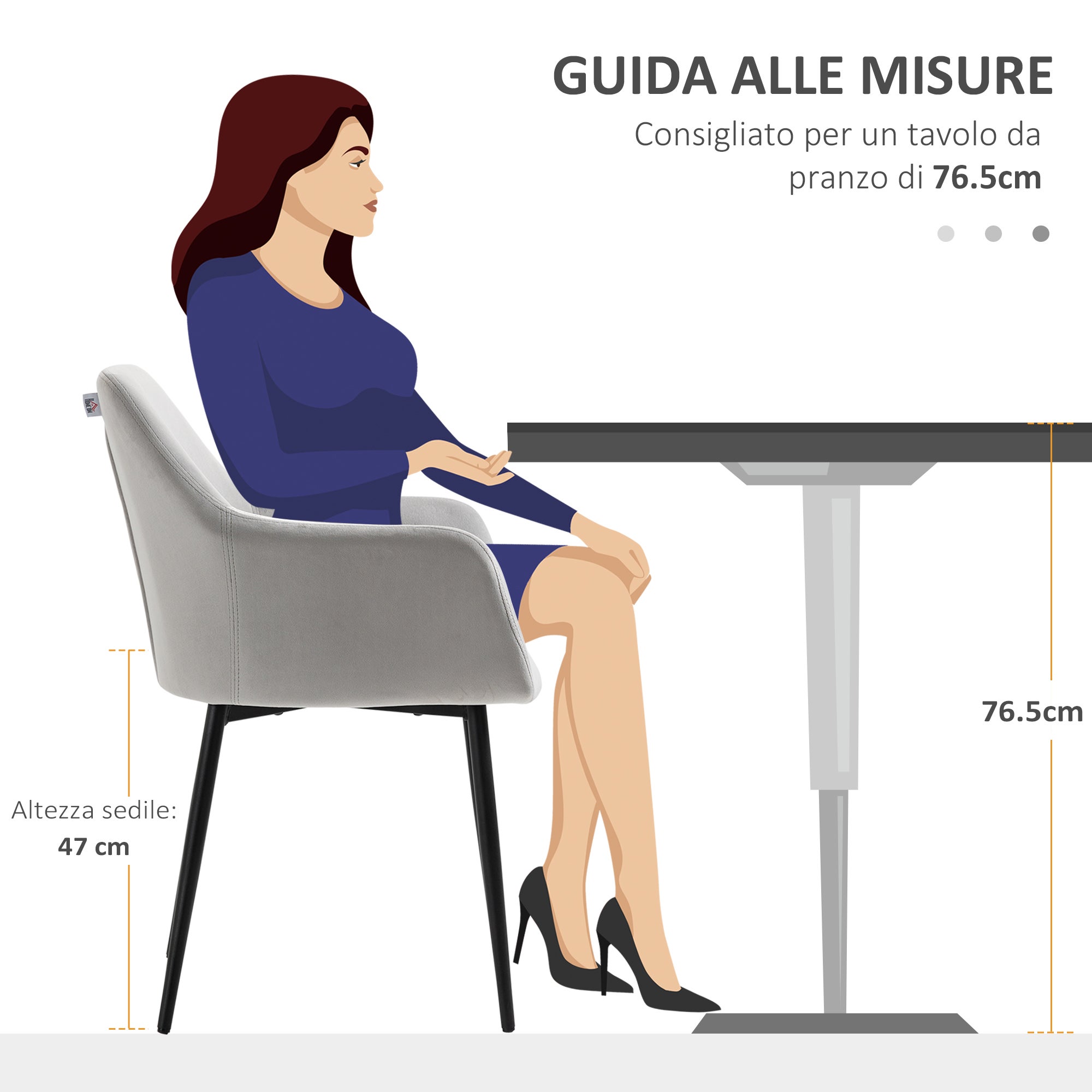 HOMCOM Set 2 Sedie per Soggiorno in stile Nordico con Schienale e Braccioli Ricurvi, Seduta Imbottita e Gambe in Acciaio, 54x57x80 cm, Grigio - 7