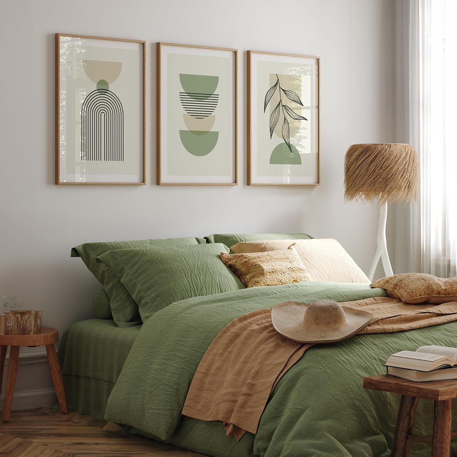 Lot de 3 Tableau Murale Affiche Décoration Chambre Maison Cousine - Poster Mural Tableaux Déco Boho Salon,sans cadre,vert - 5