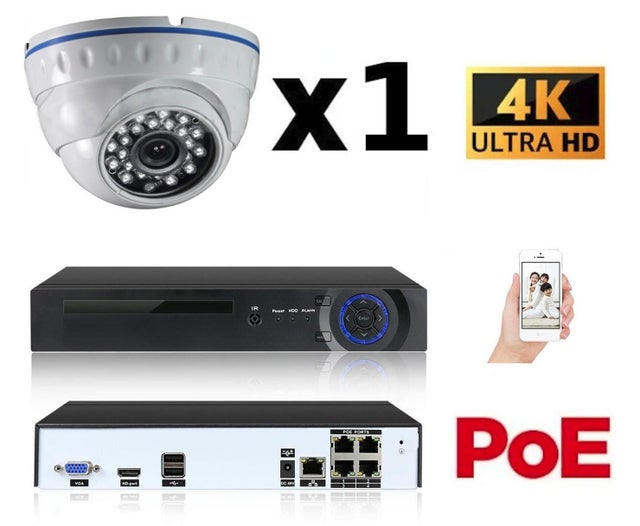 Kit vidéo-surveillance 1 caméra dome ip ultrahd 4k - 8mp poe
